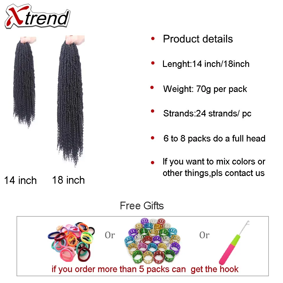 Xtrend предварительно закрученные синтетические накладные пряди косы с крючком