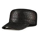 Шляпа армейская из натуральной кожи для мужчин и женщин, теплая шапка с плоским верхом, чёрная, в стиле милитари, для мужчин и женщин среднего возраста, Осень-зима