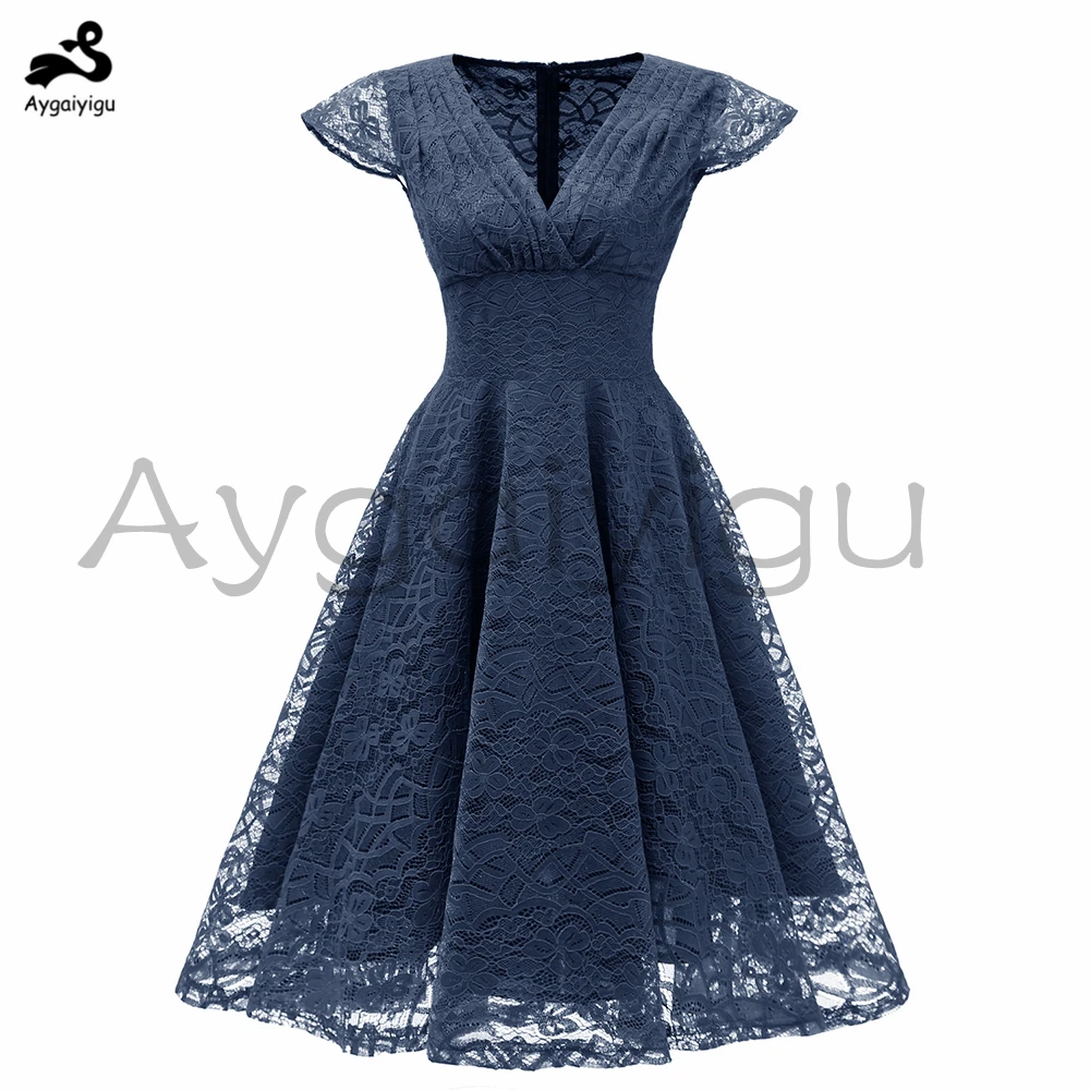 Женское кружевное платье-миди с V-образным вырезом и рукавом-лепестком | Женская