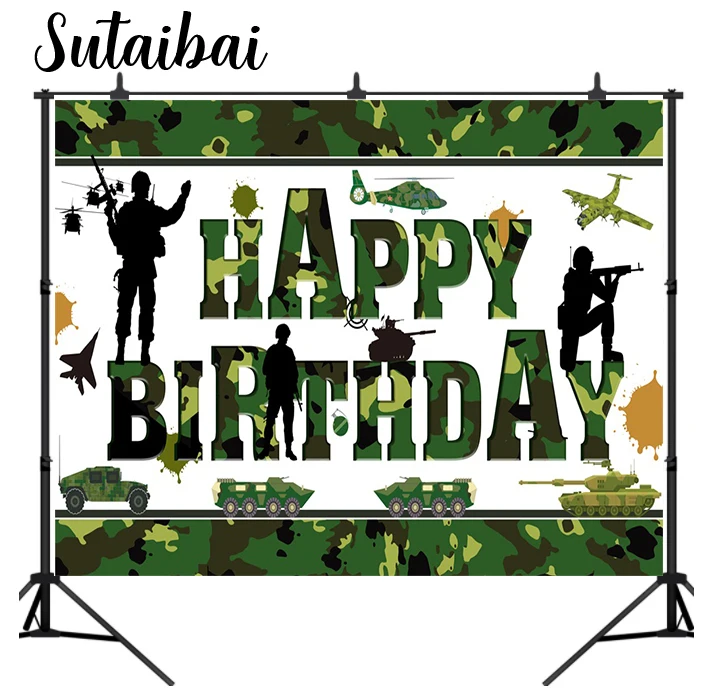 

Happy Birthday Soldiers Party Backdrop Camouflage Military Army Decoration Boy Background Baby Shower Custom Poster Decor
