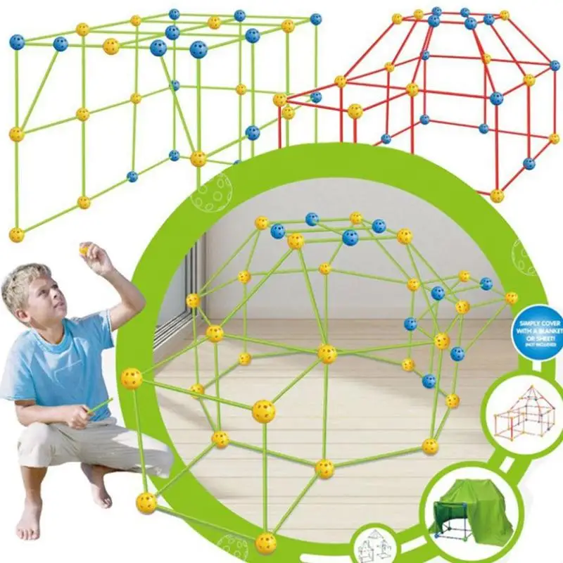 

Building a Fortress Building Kit Building Blocks Kit Diy 3D Play House Toys for Boys and Girls Beaded Tent Toy