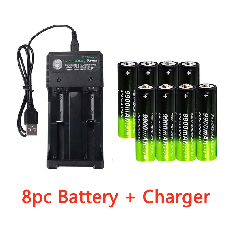 

GTF 3.7V 18650 9900mAh Rechargeable Battery 2/4/8pcs Battery + 2 Slots 3.7V 18650 USB charger