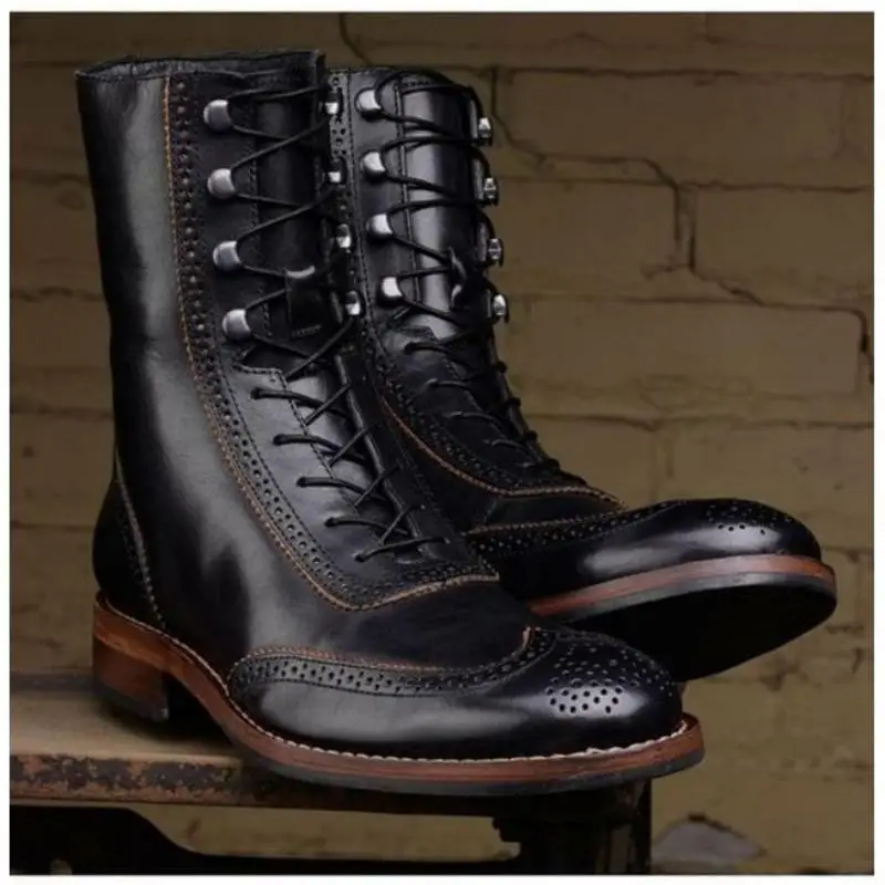 

Men PU Leather New Handmade Lace Up Shoes Classic Ankle Men Casual Fashion Autumn Combat Designer Shoes Men KR384