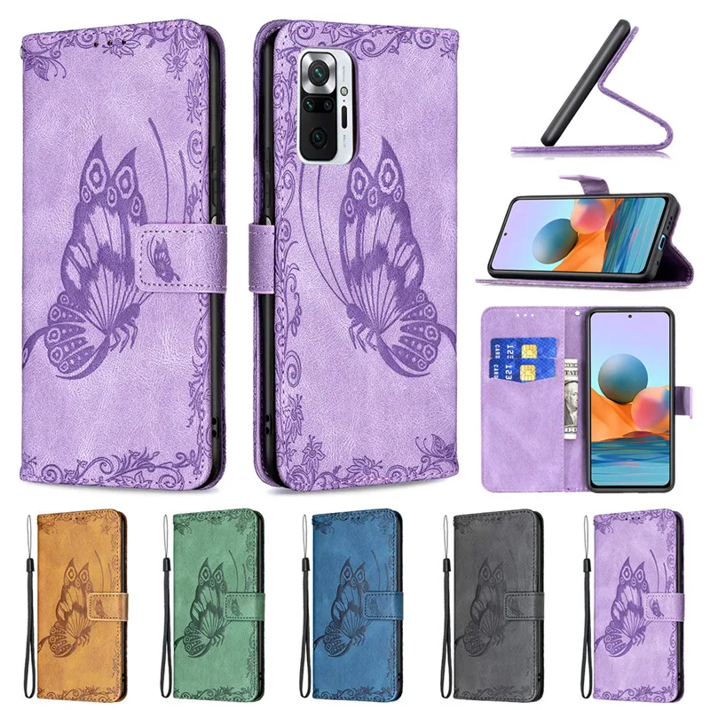

Butterfly Flip Leather Phone Case For Xiaomi Redmi Note 10 9 Pro Max 10S 9S 9T 9C 9A K30S K40 Pro Back Cover Card Slot Wallet