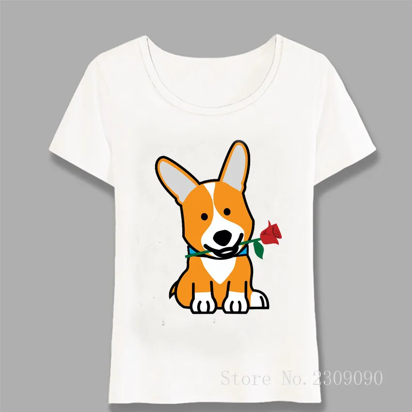 Футболка Corgi Dog щенок Pembroke Welsh с изображением девушки Валентина розы модная