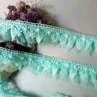 2 yards green 60mm 2 layer pleated lace ribbon gathered mesh chiffon fabric handmade diy wedding dress lace trim sewing craft