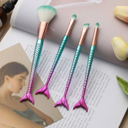 

2021 New 4PCS/set Mermaid Makeup Brush Fiber Colorful Soft Hair Loose Powder Brush Beauty Makeup Tools Foundation Brush