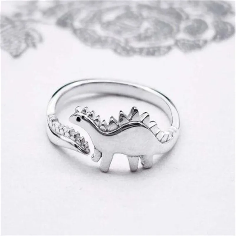 

Cute Exquisite Dinosaur Shape Women's Ring Fashion Silver Color Open Finger Ring Creative Jewelry Gifts
