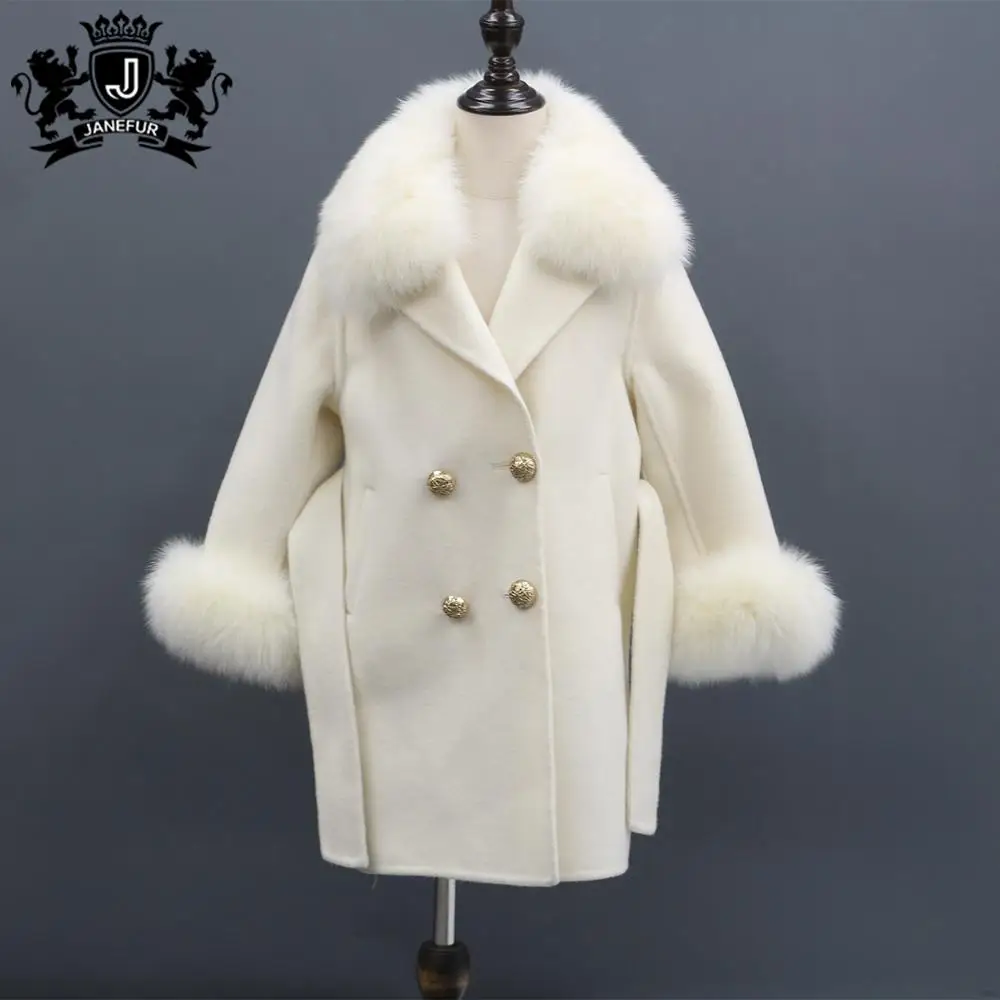 

Janefur Winter Warm Parent-Child Real Fox Fur Kid's Wool Cashmere Coat