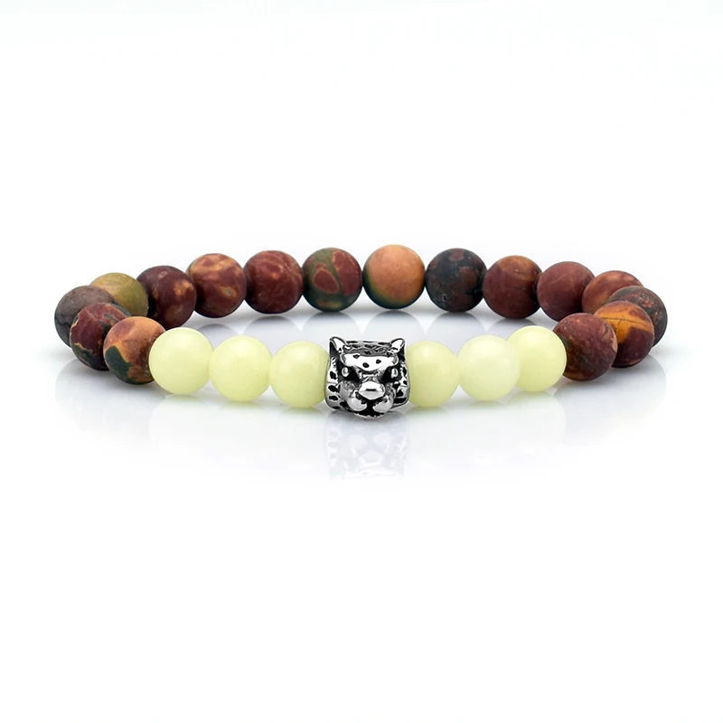 Браслет мужской стрейчевый из натурального камня Пикассо с матовыми бусинами и