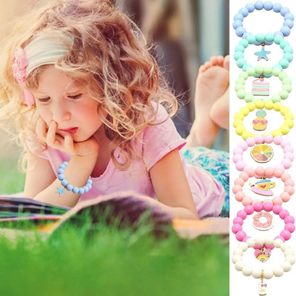 

New Colorful Candy Color Acrylic Beads Bracelets Bangles With Cute Pendants For Child/Kids/Girls Fashion Bracelets Jewelry