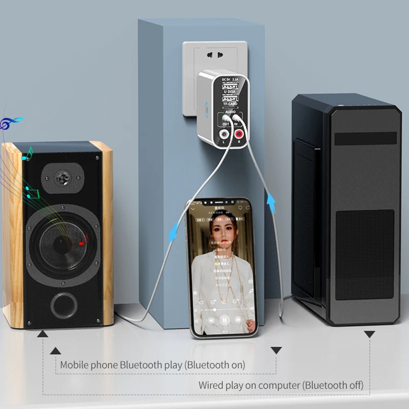 tebe 2 In 1 Bluetooth 5.0 Receiver Transmitter 3.5mm RCA Wireless Audio Adapter U Disk/TF Play Support APP Control USB Charger |