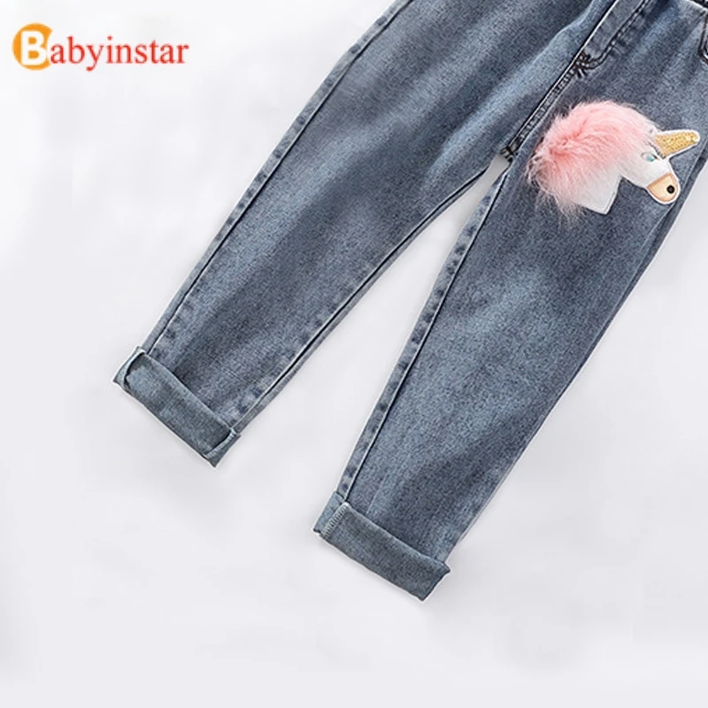 Babyinstar/От 3 до 12 лет; детские джинсы для девочек; одежда с единорогом; детские джинсовые брюки для девочек; джинсы для детей; одежда; модные джинсы