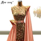 Арабский на одно плечо блестящие вечернее платье с накидкой для девочек одежда с длинным рукавом Дубай для женщин Свадебная вечеринка элегантное платье размера плюс