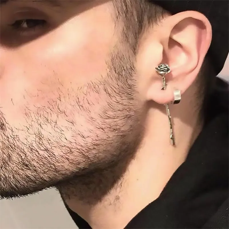 

HANGZHI 20SS New ALAN Trendy Punk Simple Geometric Rose Flower Personality Metal Stud Earrings for Woman Men Girls Party Jewelry