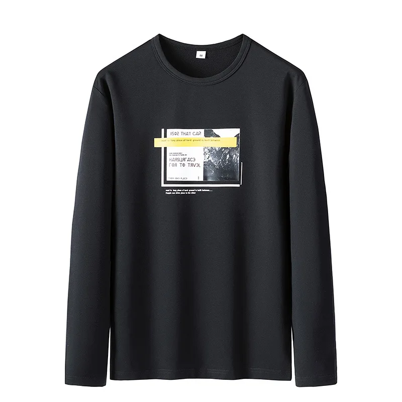 Spring and Autumn New men's printed long-sleeved T-shirt teen round neck bottom top fashion casual clothing new 2020 | Мужская