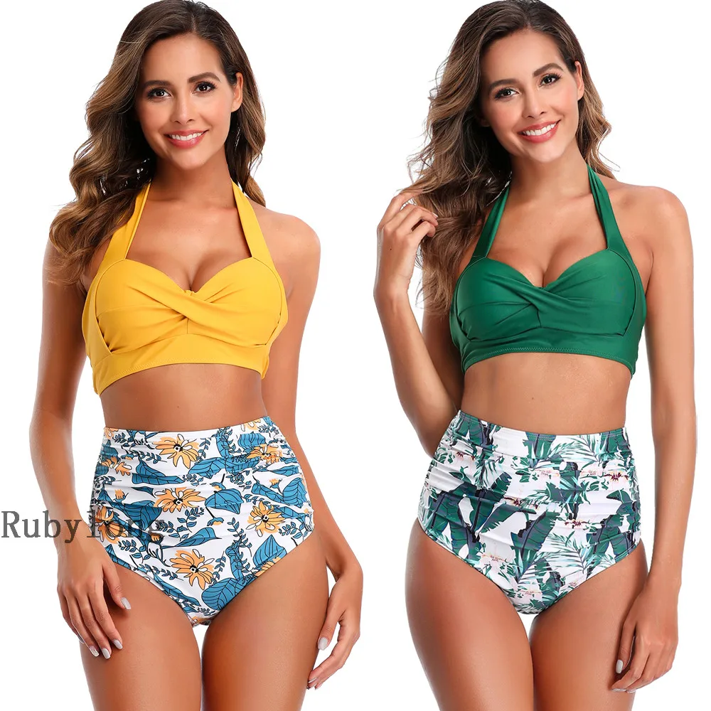 Сексуальное женское бикини в стиле ретро с высокой талией пуш ап женский