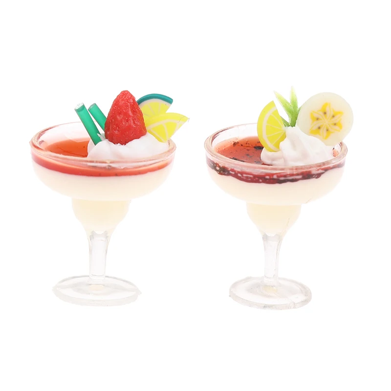 2pcs/pack Dollhouse Miniature Goblet Yogurt Ice Cream Cup Mini Food Model Doll Accessories