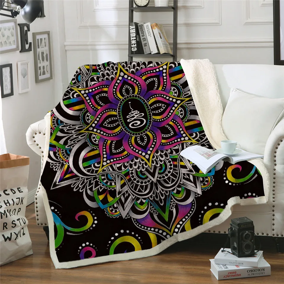 DoodleOhm от Brizbazaar кровать плед с рисунком мандалы цветок шерпа плюшевые покрывала Красочные Розовый Фиолетовый Синий плед для дивана