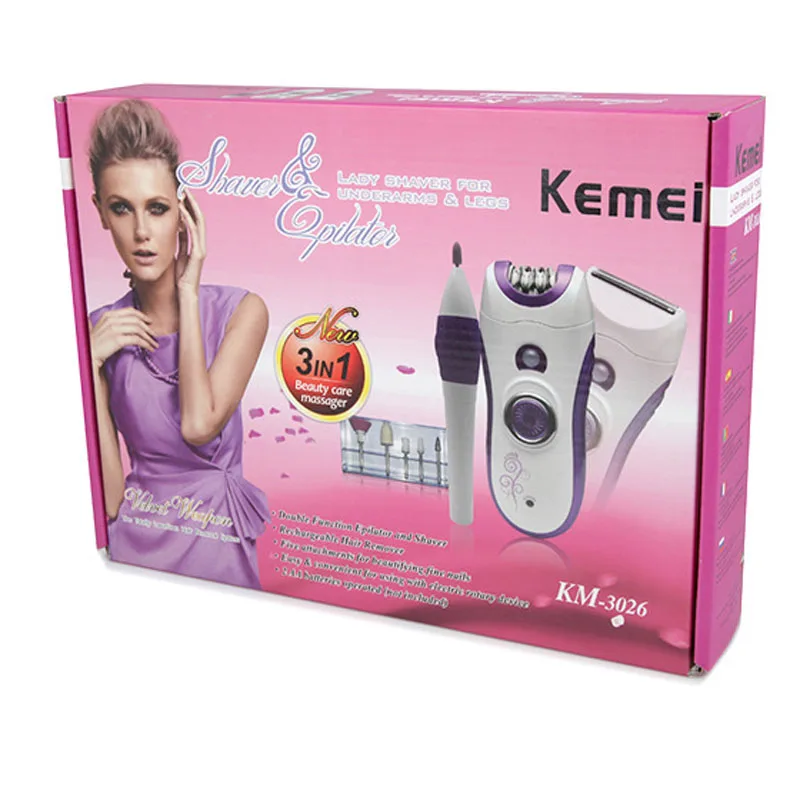 

Beauty Epilator KM-3026 Electric Epilator 3-in-1 Epilator Electric Lady Shaver Rechargeable Lady Shaver Grinding Peel