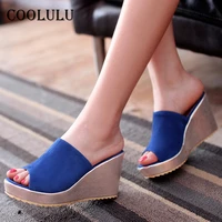 coolulu women shoes extreme high heel slides platform wedges heel slippers peep toe sandals casual footwear female black size 43