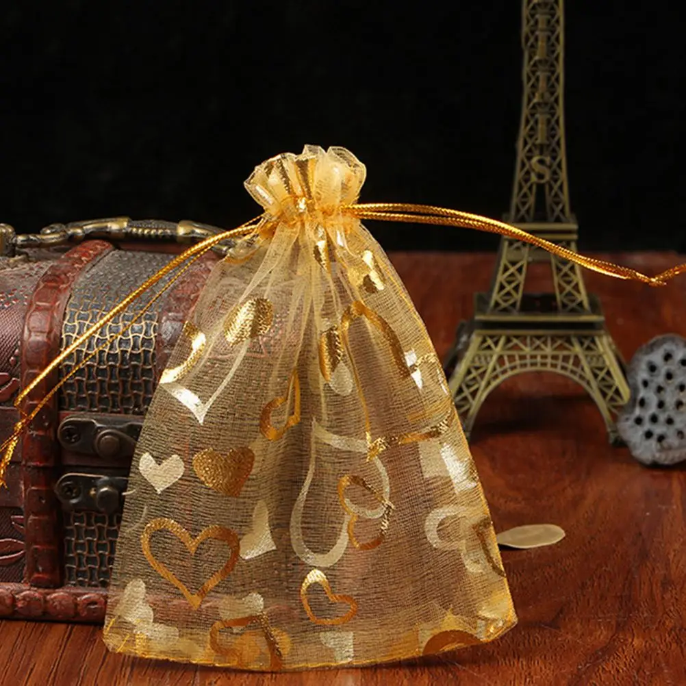 Подарочные сумки из органзы с узором в виде сердца подарочные на шнурке для