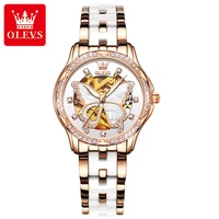 olevs rose gold women automatic mechanical watches diamond butterfly wristwatches ceramics watch waterproof senhoras assistir