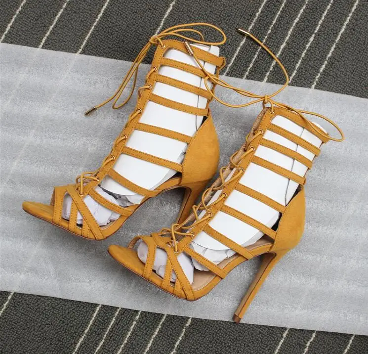 Online Multi Tali Dikurung Pergelangan Kaki Sepatu Hak Tinggi Wanita Sandal Peep Toe Cut-Out Lace-Up Gladiator Sandal Sepatu Sepatu Wanita Sepatu Hak Tinggi