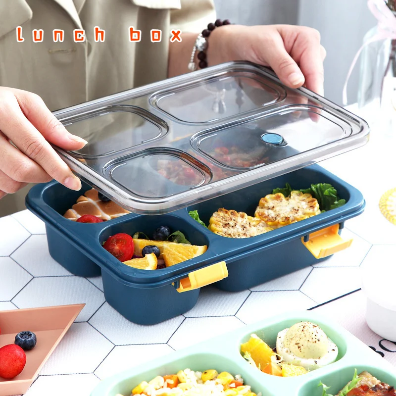 

4 Grids Children's Lunch Box Student Warm Tableware Large Capacity Microwave Lunch Box Work Sealing Leak-proof Food Containers