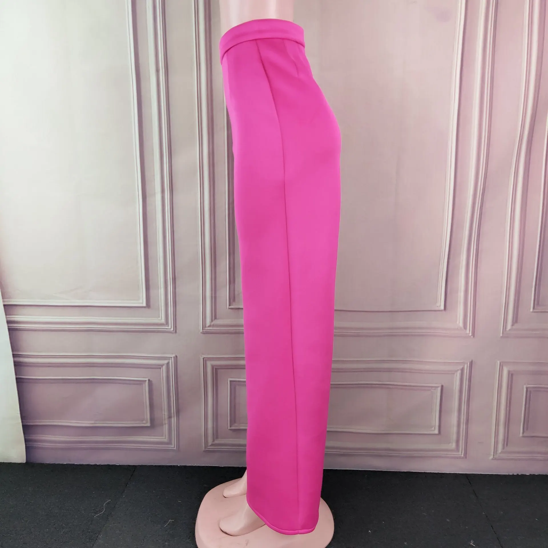 

NEW Autumn Winter Office Lady High Waist Fuchsia Long Wide Leg Pants Women