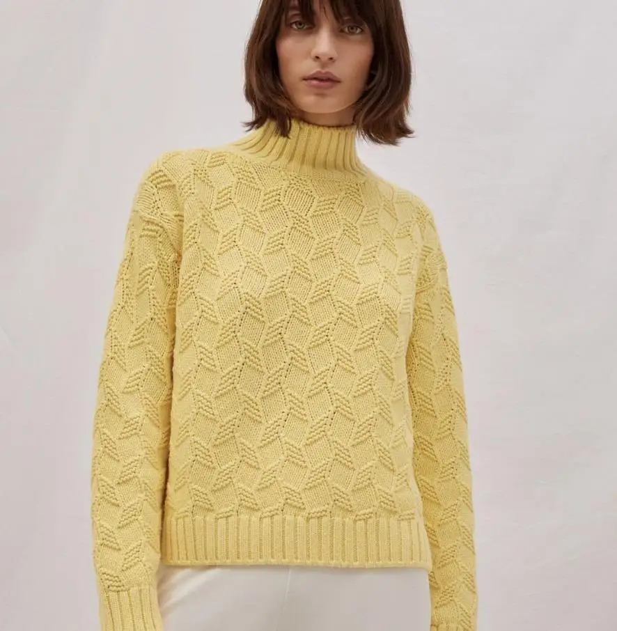 Fashion mink cashmere hairy wool sweater thick warm Turtleneck knit wool tops female Wheat ear jacquard Wool sweater wy377
