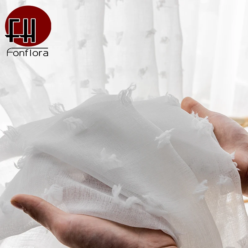 

White Tulle Curtains For Living Room Elegant Sheer Curtains For Bedroom Cotton Ball Voile Window Treatment Custom Size