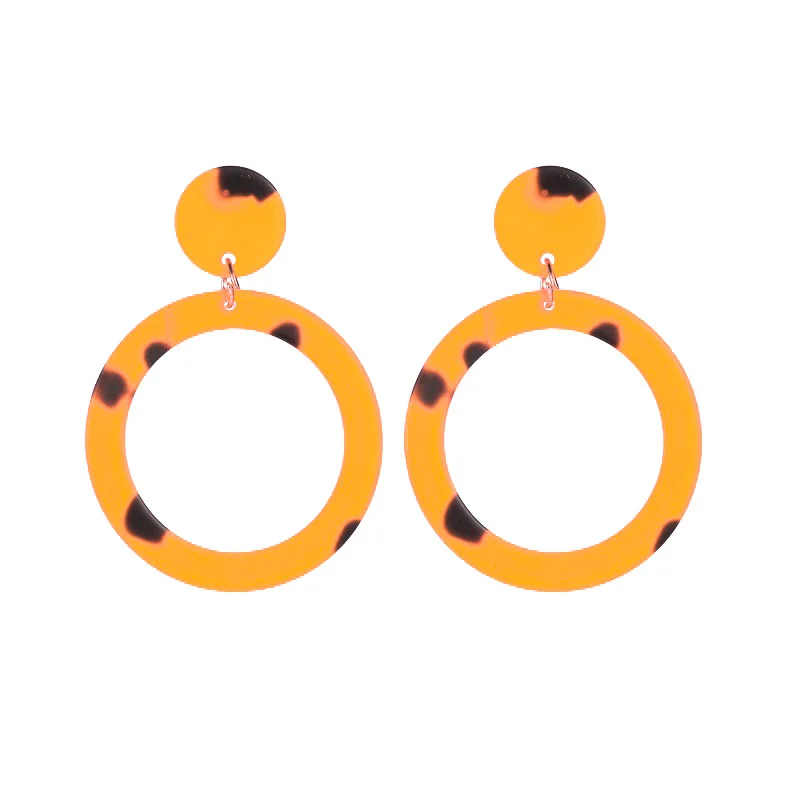 

Pri Jin New Geometric Earrings Fashion Leopard Print Round Acetate Plate Earrings Temperament Versatile Women Dangle Earrings