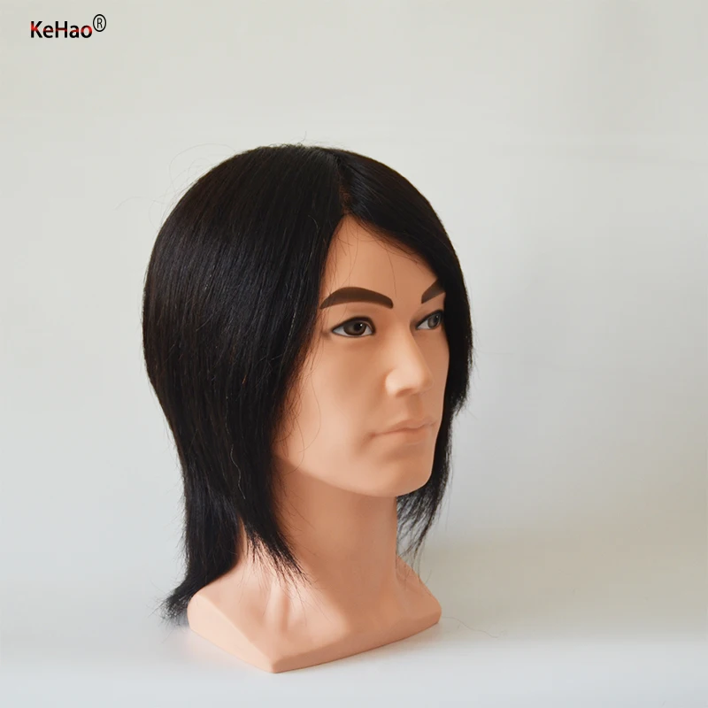 Male Mannequin Head With Short Black Human hair Professional Hairstyle Head for Practice Cut Paint Bleach Doll Head Hat Display enlarge