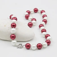 10mm round white and red glass shell pearl necklace hand made jewelry making design women girl diy neckwear steering wheel clasp