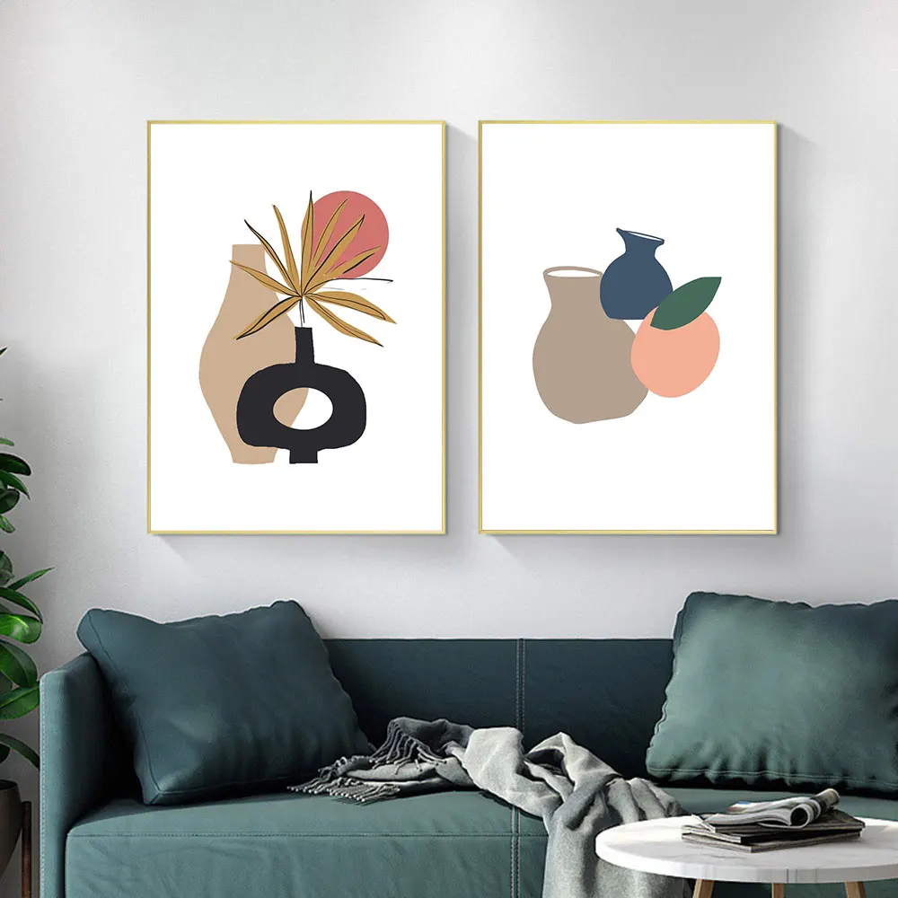 

Boho Flower Vase Poster Abstract Palm leaf Canvas Painting Nordic Sun Art Print Modern Wall Picture For Living Room Home Decor