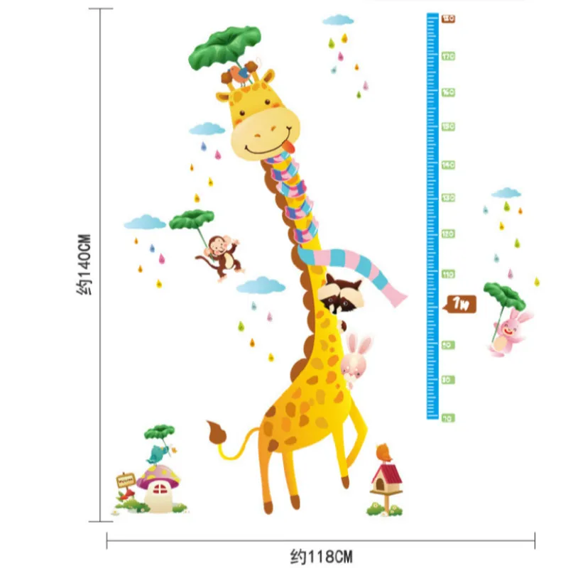 Дети диаграмма роста высоты Жираф Ростомер наклейка ребенок высота стены