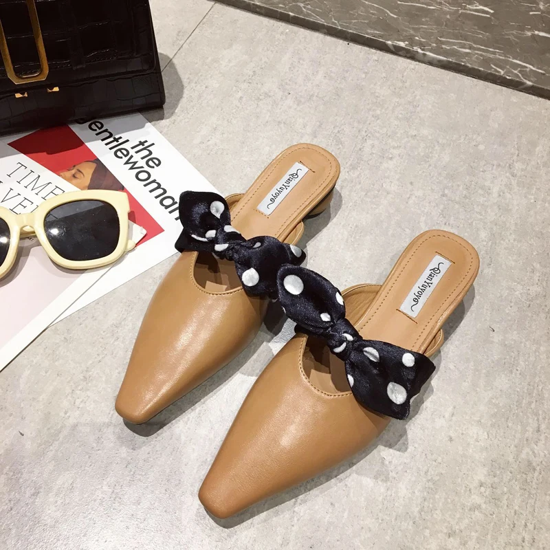 Женские шлепанцы без задника с острым носком дизайнерская обувь на низком