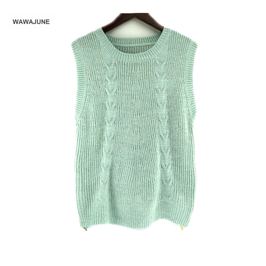 

#328 Новый Однотонный свитер без рукавов весна осень женский жилет Модный вязаный жилет с круглым вырезом Джокер на молнии Трикотажный жилет