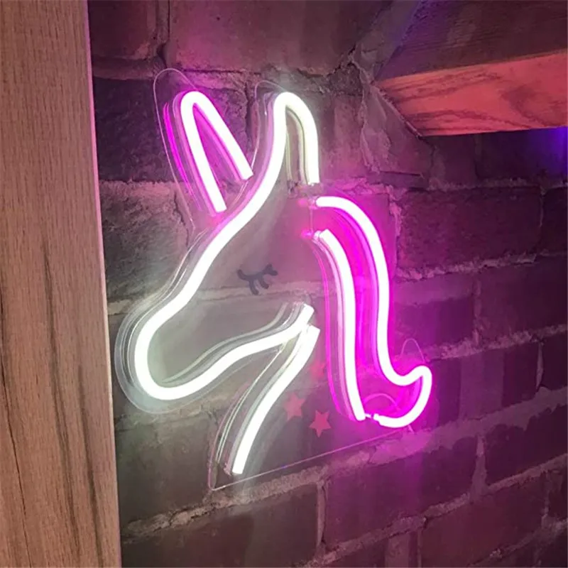 Неоновый светодиодный светильник с изображением единорога для праздничных