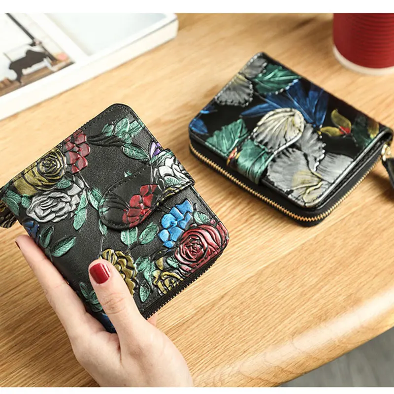 Складной женский кошелек из натуральной кожи с принтом животных мини клатч