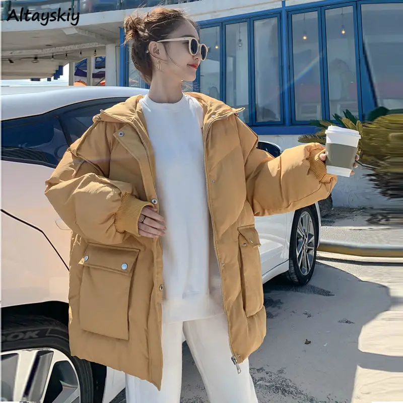Short Style Parkas Women Pure Plain Fashion New Winter All-match Oversize 5 Colors Female Bread Down Hooded Coats Outwear Warm