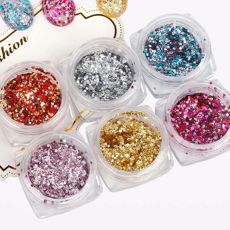 Блестящие хлопья для ногтей 12 коробок 3D шармы смешанные цвета сердце золотая