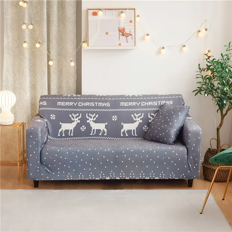 Christmas Style Couch Cover Cotton Elastic Sofa Cover for Living Room Slipcovers Sofa Towel Single/Two/Three/Four-seater