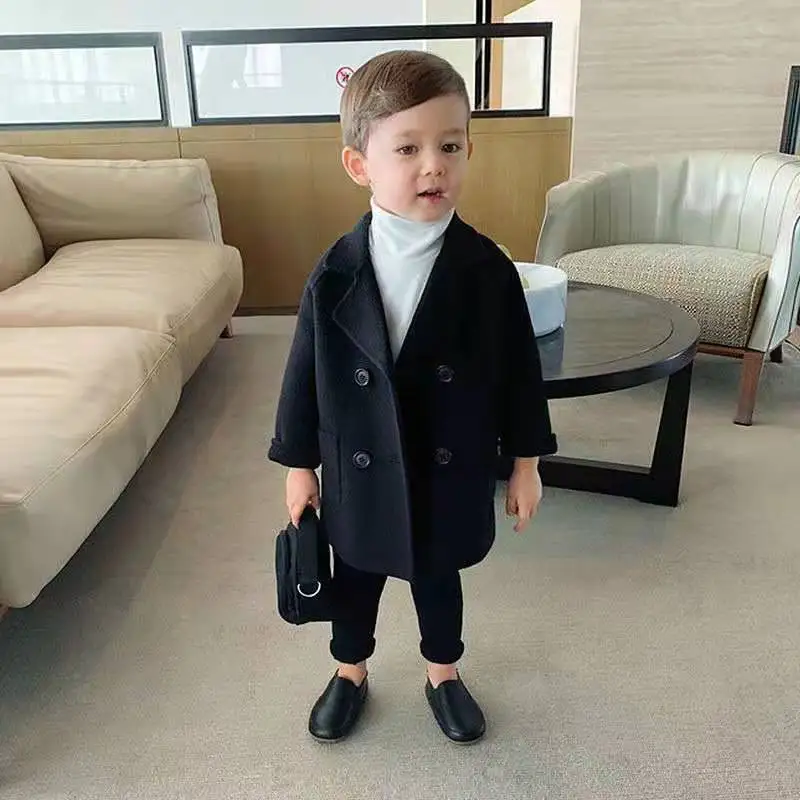 

2021 New Arrival Spring & Autumn Boys Fashion Casual Cotton Plush Inside England Style Wool&Blends 12M-7Y Kids Slim Fit Clothes