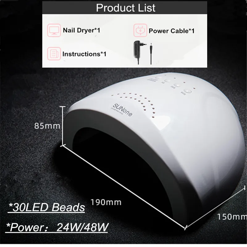 

24/48W SUN Pro UV Lamp Nail Dryer For All Gels Polish Sun Light Infrared Sensing LED Nail Lamp 5/30/60s Timer Smart For Manicure