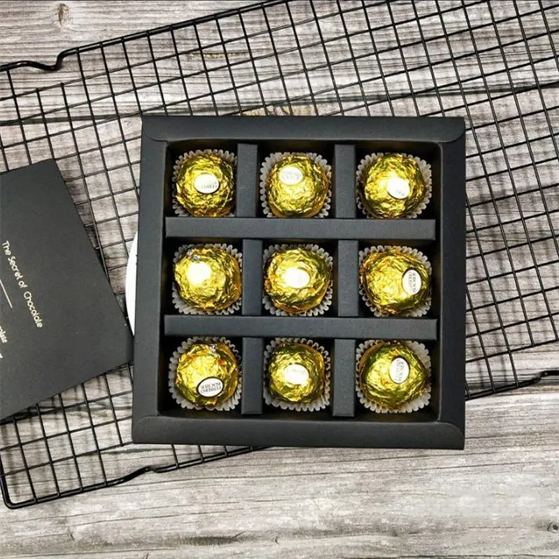 

100 set Custom logo Elegant Valentine Chocolate Paper Box Gold Black Design Wedding Christmas Birthday Candy Packaging