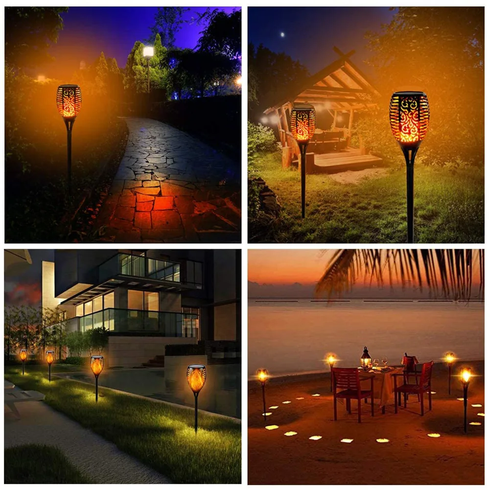 33/96 LED Outdoor Solar Flame Lamp Torch Light Safety Waterproof Light Flicker Lights For Terrace Garden Decor Automatic On Dusk images - 6