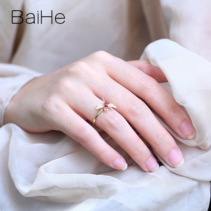 Кольцо BAIHE из желтого золота 14 к с натуральным рубином и Сапфиром И Бриллиантами