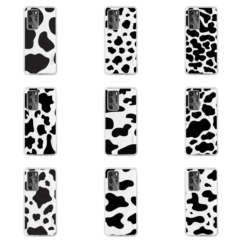 

black and white cow Phone Case Transparent For Huawei honor V 9 8 10 20 7 i S A C X pro lite play Soft TPU Clear Mobile bags